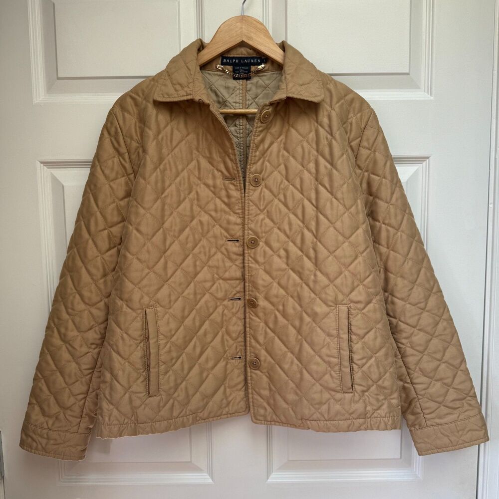 Ralph Lauren Womens Quilted Chore Jacket Size L Neutral Coat Outdoors Minimalist